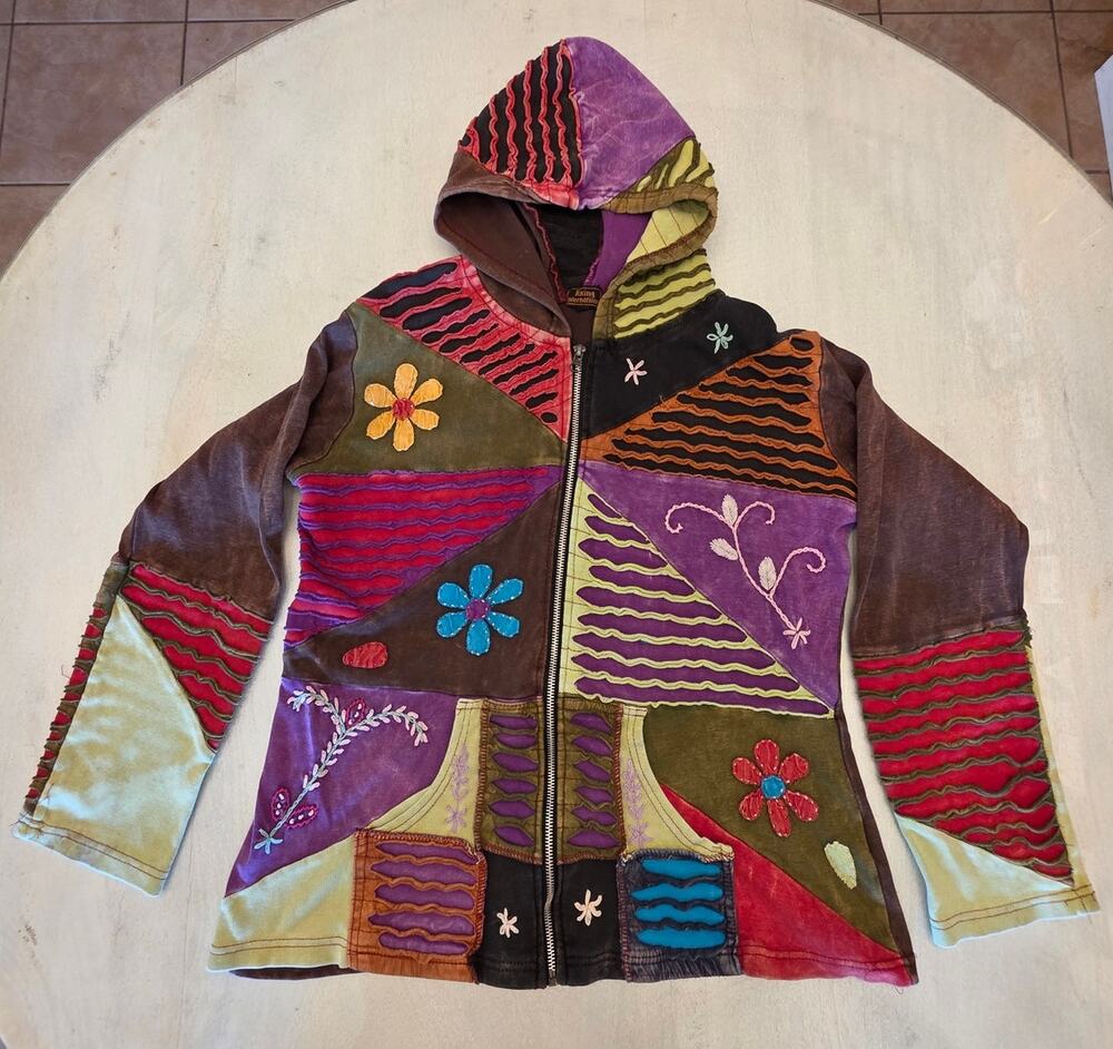 Rising International Women's Hippie Flower Child Full Zip Hoodie SZ Large